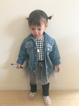 「アイテム（ロンパース、ブラック系）」を使った、3o3oさん（キッズ・70cm）の春コーディネート