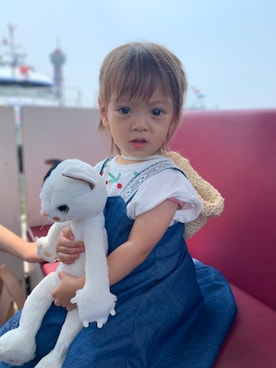 「apres les cours（アプレレクール）のアイテム（ジャンパースカート）」を使った、3o3oさん（キッズ・74cm）の夏コーディネート