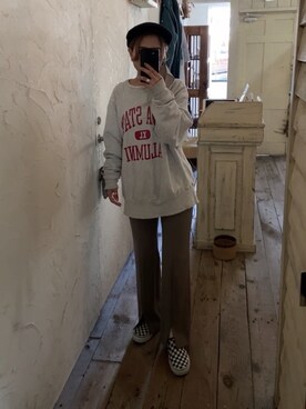 「ハンチング」｜「アイテム（スリッポン）」を使った、sayakaさん（レディース・152cm）の冬コーディネート