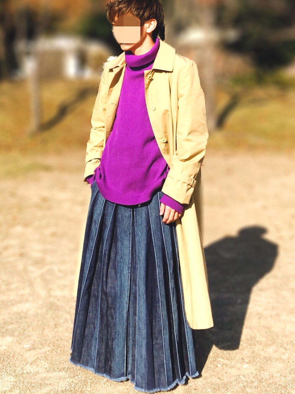 「年末WEAR感謝祭、オトナカジュアル、オーバーサイズ、秋のコーデ、いいね、save、フォローお願いします🤑、休日スタイル、低身長コーデ、スニーカーコーデ、タートルネック、スカート」｜「PARADIS TERREのアイテム（ニット/セーター、パープル系）」を使った、けっけさん（メンズ・162cm）の冬コーディネートの1枚目の写真
