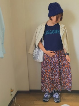 「Kastane」｜「アイテム（ライダースジャケット）」を使った、こぼちゃんさん（レディース・157cm）の春コーディネート