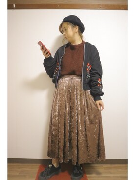 「w closet」｜「アイテム（ハンチング/ベレー帽）」を使った、こぼちゃんさん（レディース・157cm）の秋コーディネート
