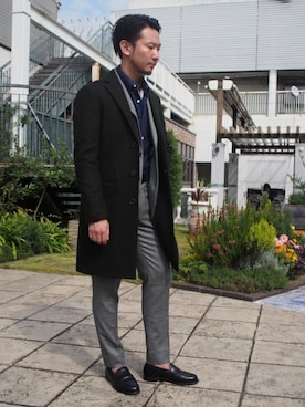 「アイテム（チェスターコート、グリーン系）」を使った、YUYAさん（メンズ・173cm）の秋コーディネート