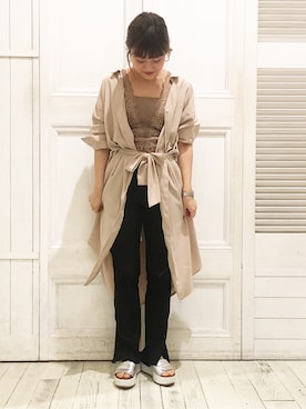 「Omekashi（オメカシ）のVレースフレンチプルオーバー（Tシャツ/カットソー）」を使った、kabataさん（レディース・149cm）の春コーディネート