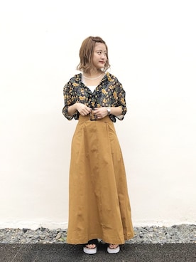 「Omekashi（オメカシ）のVレースフレンチプルオーバー（Tシャツ/カットソー）」を使った、kabataさん（レディース・149cm）の夏コーディネート