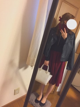 「ハーフアップ」｜「アイテム（ライダースジャケット）」を使った、そのてぃんさん（レディース・153cm）の春コーディネート