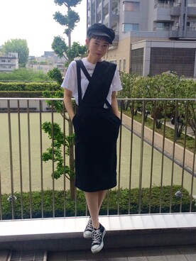 「belperのアイテム（スカート、ブラック系）」を使った、下島麻子さん（レディース・159cm）の春コーディネート