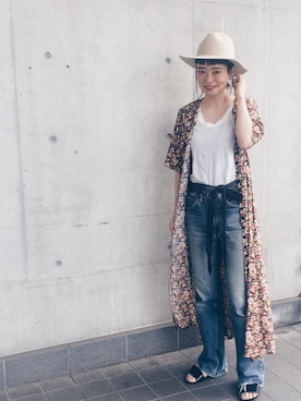 「ADAM ET ROPE'（アダムエロペ）のアイテム（ハット、ベージュ系）」を使った、下島麻子さん（レディース・159cm）の春コーディネート