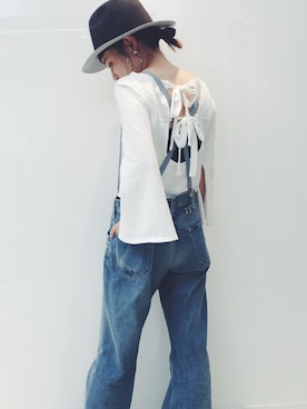 「RBS（アールビーエス）のアイテム（帽子）」を使った、下島麻子さん（レディース・159cm）の夏コーディネート