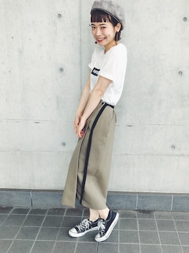 「残暑コーデ」｜「アイテム（ハンチング/ベレー帽）」を使った、下島麻子さん（レディース・159cm）の秋コーディネート
