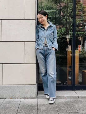 「ジージャン」｜「アイテム（その他アウター）」を使った、下島麻子さん（レディース・159cm）の秋コーディネート