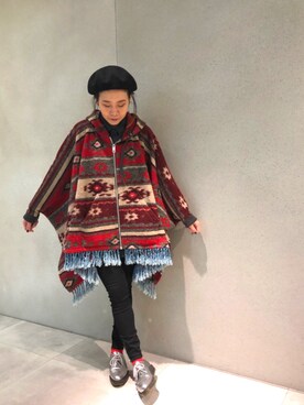 「ディーゼル」｜「アイテム（ポンチョ）」を使った、matsuさん（レディース・155cm）の秋コーディネート