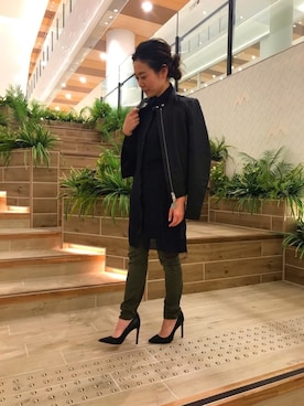「ディーゼル」｜「アイテム（ライダースジャケット）」を使った、matsuさん（レディース・155cm）の秋コーディネート