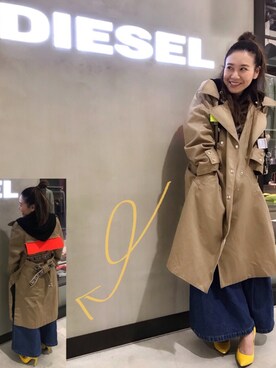 「ディーゼル」｜「アイテム（トレンチコート）」を使った、matsuさん（レディース・155cm）の冬コーディネート