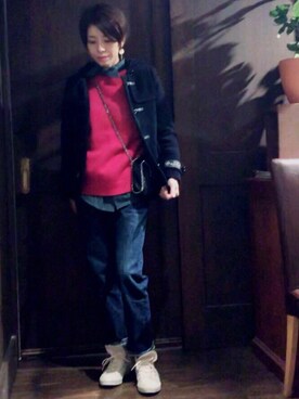 「ピンクセーター」｜kumiさん（レディース・162cm）の冬コーディネート