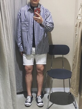 「PULL&BEAR（プルアンドベア）のアイテム（シャツ/ブラウス）」を使った、周煜人_さん（メンズ・173cm）の春コーディネート