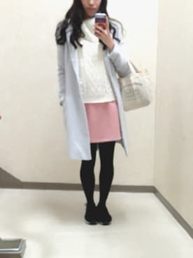 「CECIL McBEE（セシルマクビー）のアイテム（チェスターコート）」を使った、Mikiさん（レディース・156cm）の冬コーディネート