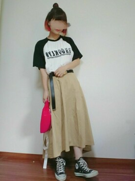 「ラグランTシャツ」｜「アイテム（ラッピングキット）」を使った、yuu ！さん（レディース・158cm）の夏コーディネート