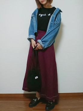 「Aラインスカート」｜「アイテム（デニムジャケット）」を使った、yuu ！さん（レディース・158cm）の秋コーディネート
