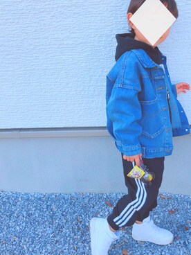 「no brand（ノーブランド）のアイテム（デニムジャケット）」を使った、rikutoさん（キッズ・100cm）の春コーディネート