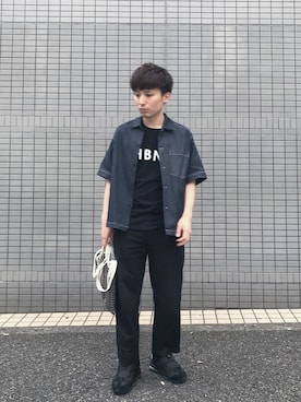 「HBNS（ハバノス）のアイテム（Tシャツ/カットソー）」を使った、たむさん（メンズ・167cm）の秋コーディネート