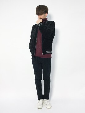 「ハイネックニット」｜「アイテム（ブルゾン）」を使った、hiroさん（メンズ・174cm）の冬コーディネート