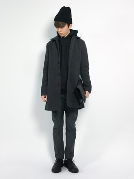 「プルオーバーパーカー」｜「アイテム（ステンカラーコート）」を使った、hiroさん（メンズ・174cm）の冬コーディネート