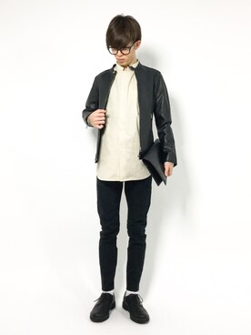 「menswear」｜「アイテム（ライダースジャケット）」を使った、hiroさん（メンズ・174cm）の冬コーディネート
