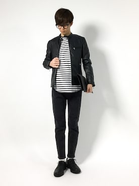 「menswear」｜「アイテム（ライダースジャケット）」を使った、hiroさん（メンズ・174cm）の冬コーディネート