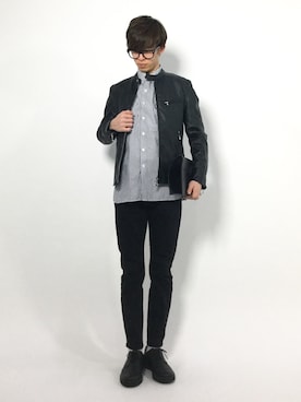 「menswear」｜「アイテム（ライダースジャケット）」を使った、hiroさん（メンズ・174cm）の冬コーディネート