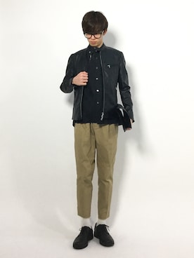 「menswear」｜「アイテム（ライダースジャケット）」を使った、hiroさん（メンズ・174cm）の冬コーディネート