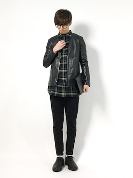 「menswear」｜「アイテム（ライダースジャケット）」を使った、hiroさん（メンズ・174cm）の冬コーディネート