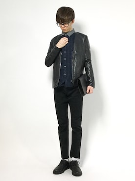 「menswear」｜「アイテム（ライダースジャケット）」を使った、hiroさん（メンズ・174cm）の春コーディネート