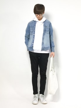 「jiggys shop（ジギーズショップ）の無地＆サイドライン 裾ジップ スキニー テーパードパンツ スウェットイージーパンツ ワンマイルウェア（スウェットパンツ）」を使った、hiroさん（メンズ・174cm）の冬コーディネート
