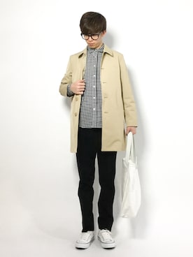 「menswear」｜「アイテム（ステンカラーコート）」を使った、hiroさん（メンズ・174cm）の春コーディネート