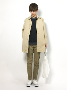 「menswear」｜「アイテム（ステンカラーコート）」を使った、hiroさん（メンズ・174cm）の春コーディネート
