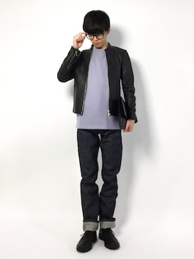 「menswear」｜「アイテム（ライダースジャケット）」を使った、hiroさん（メンズ・174cm）の春コーディネート