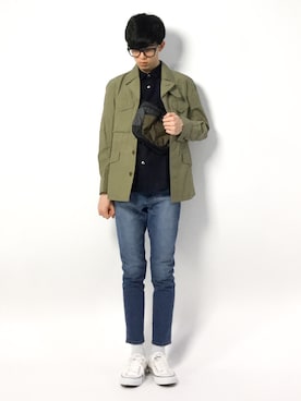 「NANO universe（ナノユニバース）のアイテム（ミリタリージャケット）」を使った、hiroさん（メンズ・174cm）の春コーディネート