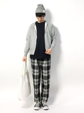 「MONKEY TIME（モンキータイム）の＜monkey time＞ TW CHECK WIDE 1P EASY/ワイドパンツ ◆（その他パンツ）」を使った、hiroさん（メンズ・174cm）の春コーディネート