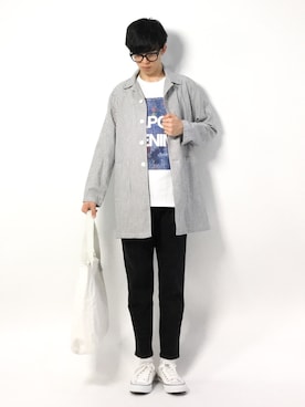 「黒パンツ」｜「アイテム（ステンカラーコート）」を使った、hiroさん（メンズ・174cm）の春コーディネート