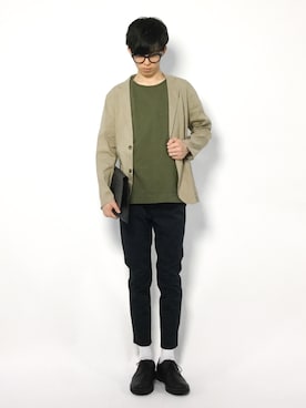 「カーキシャツ」｜「アイテム（ジャケット/アウター）」を使った、hiroさん（メンズ・174cm）の春コーディネート