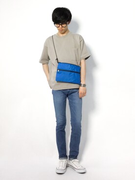 「niko and...（ニコアンド）のリバーシブルサコッシュ（ショルダーバッグ）」を使った、hiroさん（メンズ・174cm）の夏コーディネート