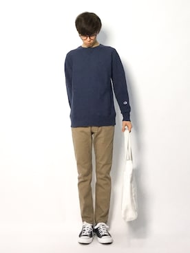 「アイテム（スウェット、ブルー系）」を使った、hiroさん（メンズ・174cm）の秋コーディネート