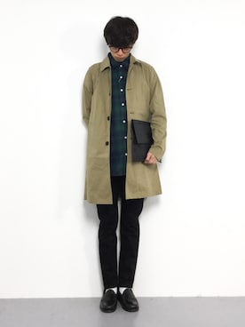 「ネルシャツ」｜「アイテム（ステンカラーコート）」を使った、hiroさん（メンズ・174cm）の秋コーディネート