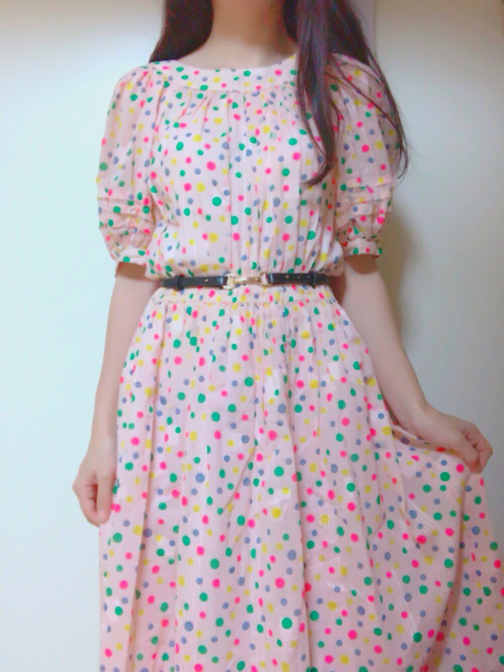 「古着、ootd、ピンク、ワンピース、レトロ」｜「usedのアイテム（ワンピース、ピンク系）」を使った、yuk.さん（レディース・156cm）の夏コーディネートの1枚目の写真