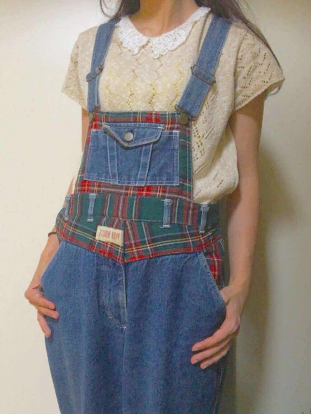 「ピンクハウス、レトロ、古着、used、ootd、カジュアル」｜「PINK HOUSEのアイテム（サロペット/オーバーオール、ブルー系）」を使った、yuk.さん（レディース・156cm）の夏コーディネートの1枚目の写真