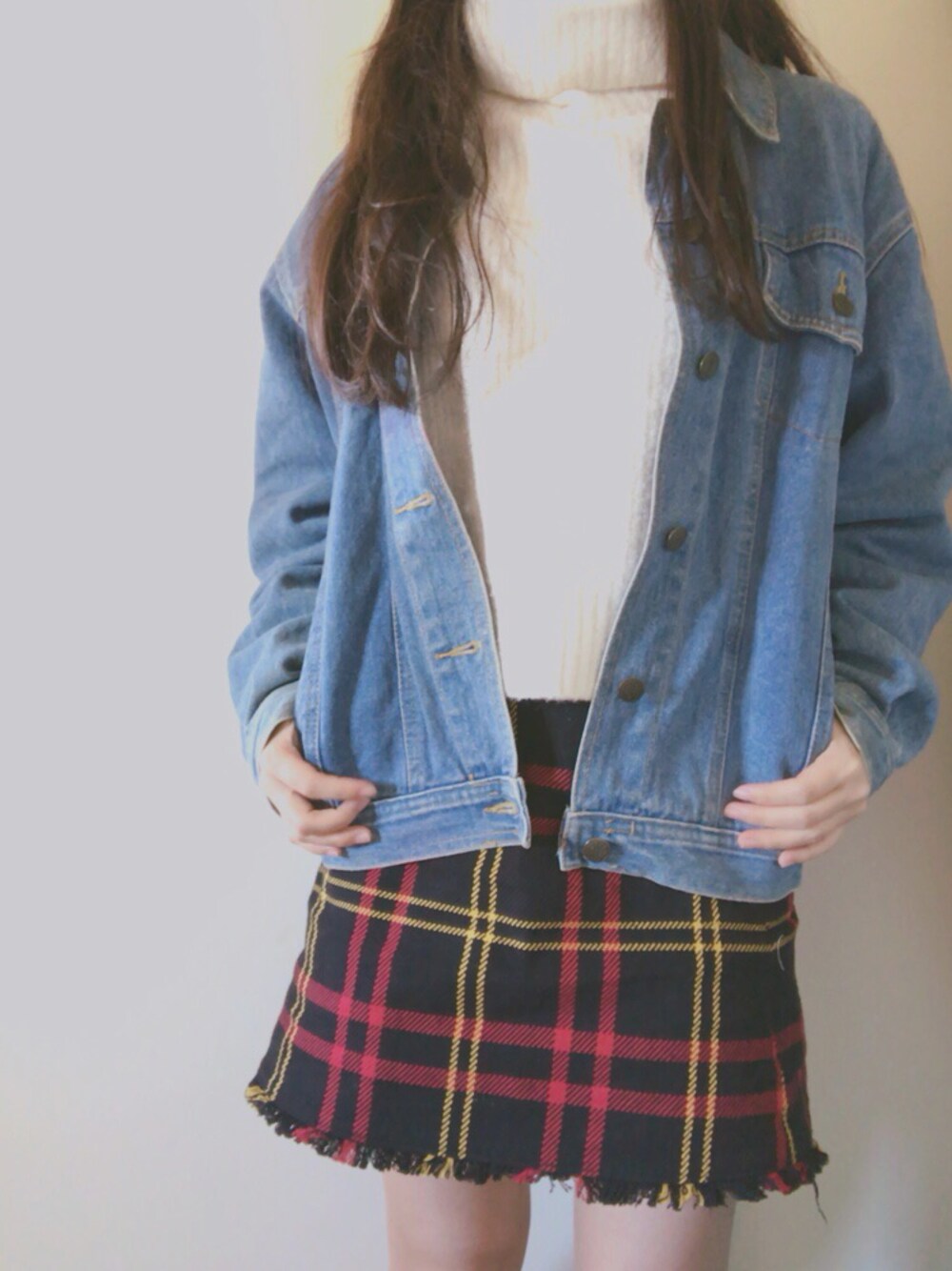 「ootd、プチプラ、used、冬コーデ、GU、WEGO」｜「usedのアイテム（デニムジャケット、ブルー系）」を使った、yuk.さん（レディース・156cm）の秋コーディネートの1枚目の写真