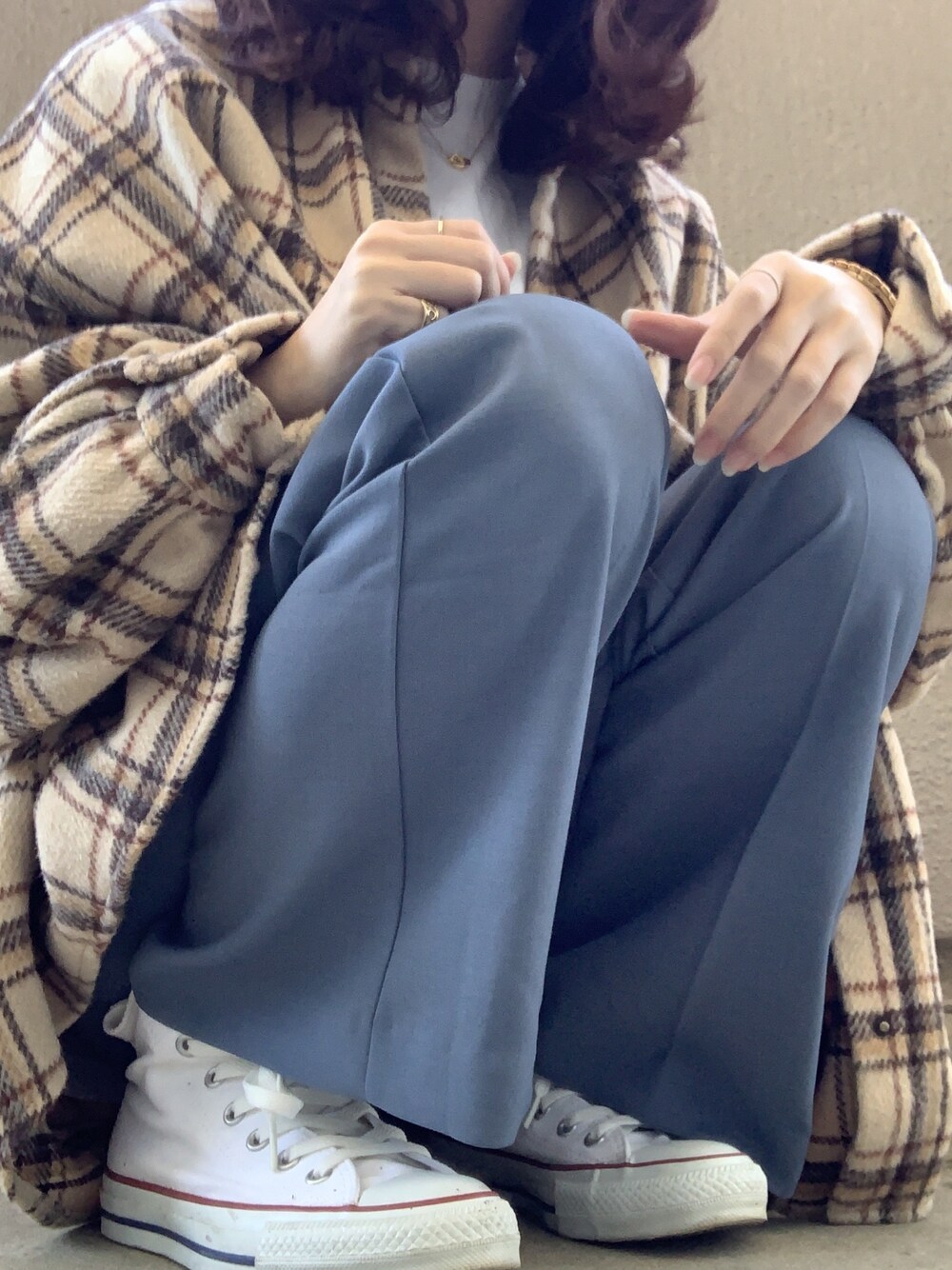 「くすみブルー、カラーパンツ、秋コーデ、CPOジャケット、カジュアルコーデ、お洒落さんとつながりたい、ootd、楽チンコーデ、GU、ベージュ」｜「RiLiのアイテム（スラックス、ブルー系）」を使った、yuk.さん（レディース・156cm）の冬コーディネートの1枚目の写真