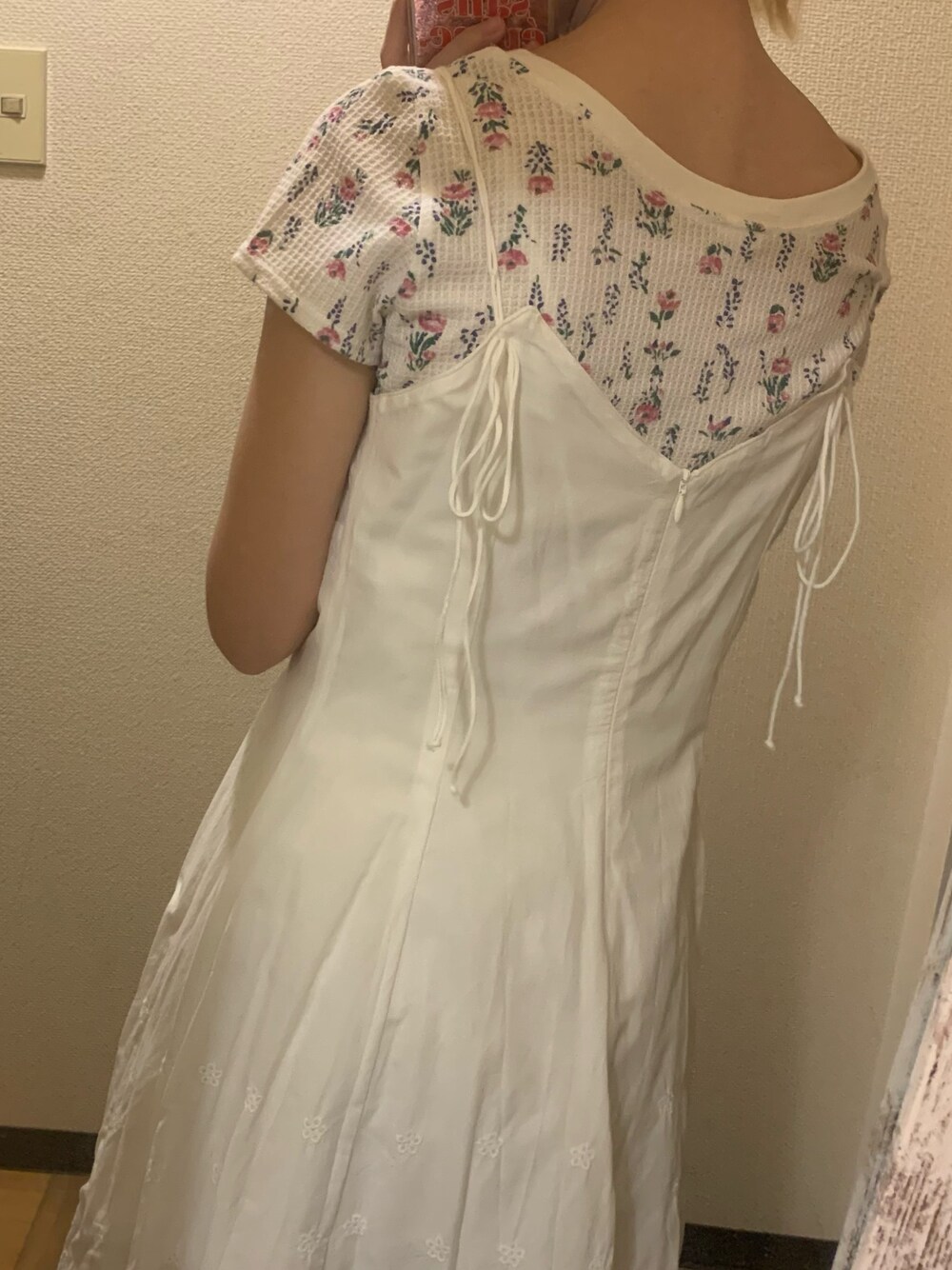 「ラクチンコーデ、ホワイト、ワンピース、初夏コーデ、お洒落さんとつながりたい、ootd、ワンピーススタイル、春夏コーデ」｜「dazzlinの【sw】コットンレースキャミワンピース（ワンピース/ドレス、ホワイト系）」を使った、yuk.さん（レディース・156cm）の春コーディネートの1枚目の写真
