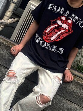 「onewohのアイテム（T Shirts、ブラック系）」を使った、おちゃづけ。さん（メンズ・170cm）の春コーディネート